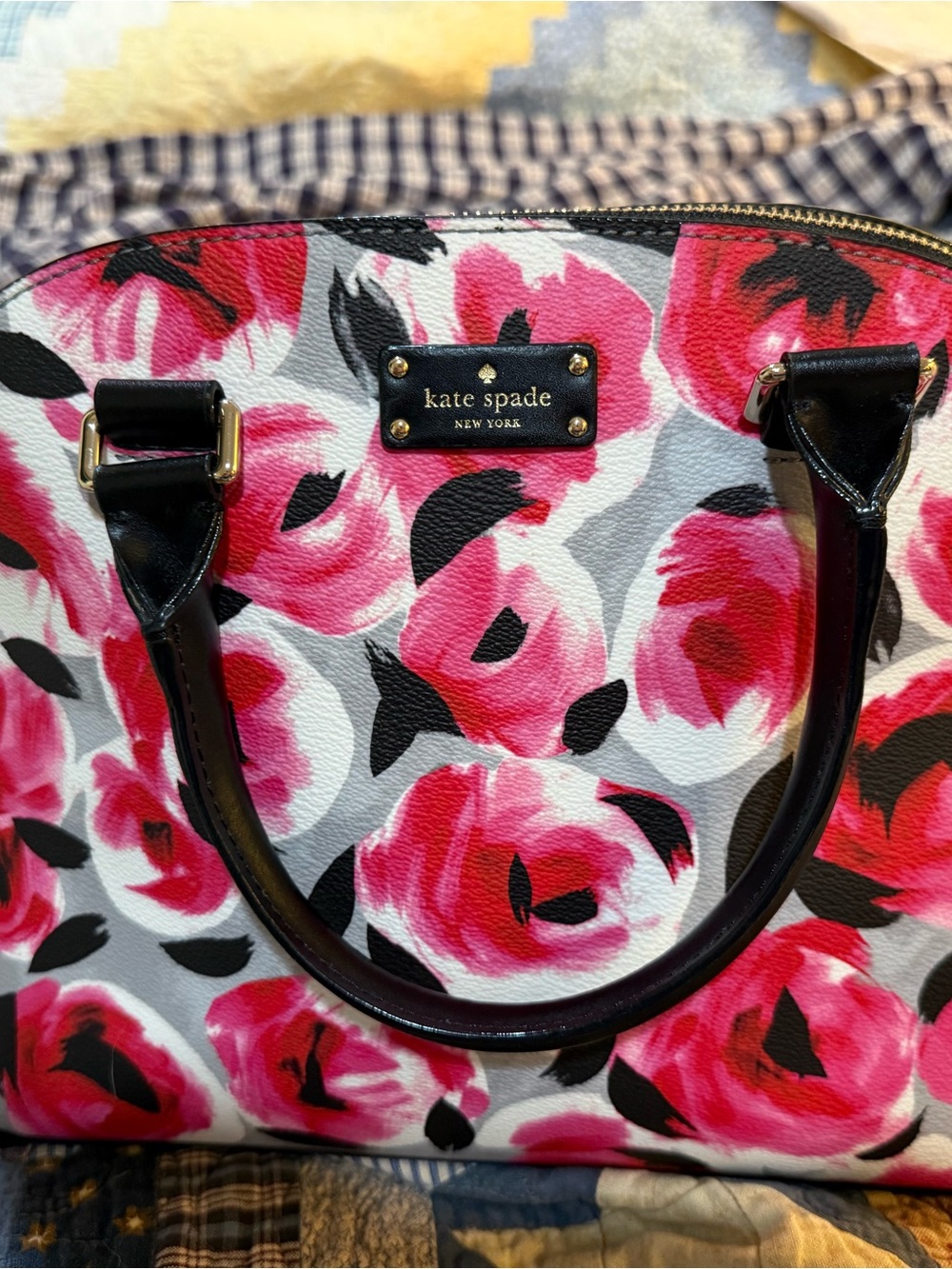 kate spade floral dome satchel in pink, black and white